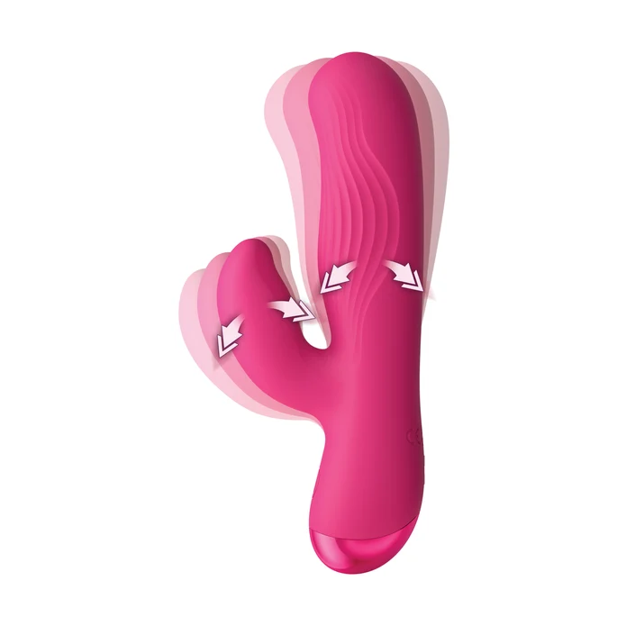 XR Brands Ribbed Silicone Rabbit Vibrator — Pink, 3.1in Insertable - BNG-AI016