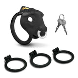 XR Brands Bull Chastity Cage — Black, 4 Graduated Rings - MS-AH664-BLACK