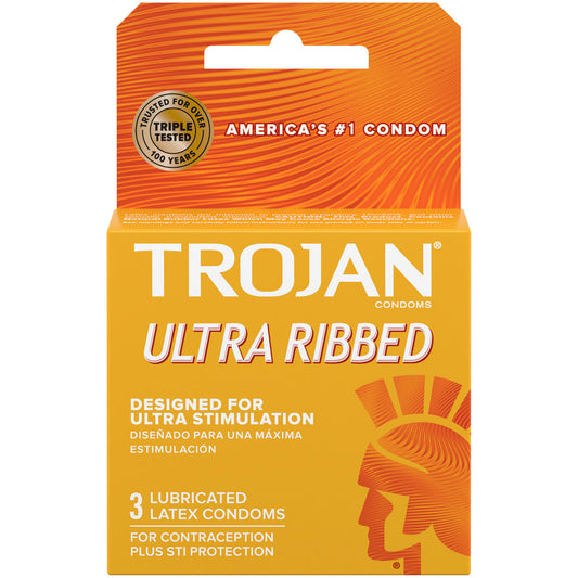 Paradise Marketing Trojan Stimulations Ultra Ribbed Lubricated Condoms - 3 Pack - TJ94050