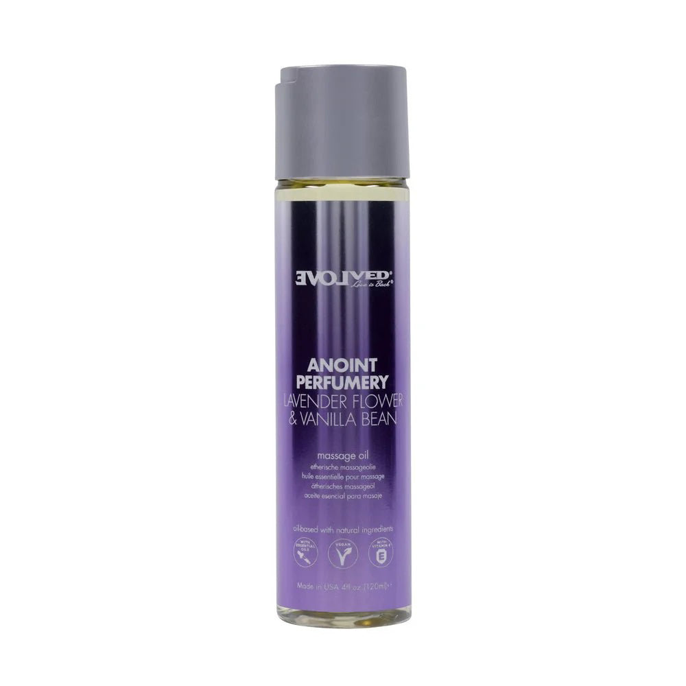 Evolved Novelties Anoint Parumery Lavender & Vanilla Bean Massage Oil, 4 oz - EN-LQ-4431-2