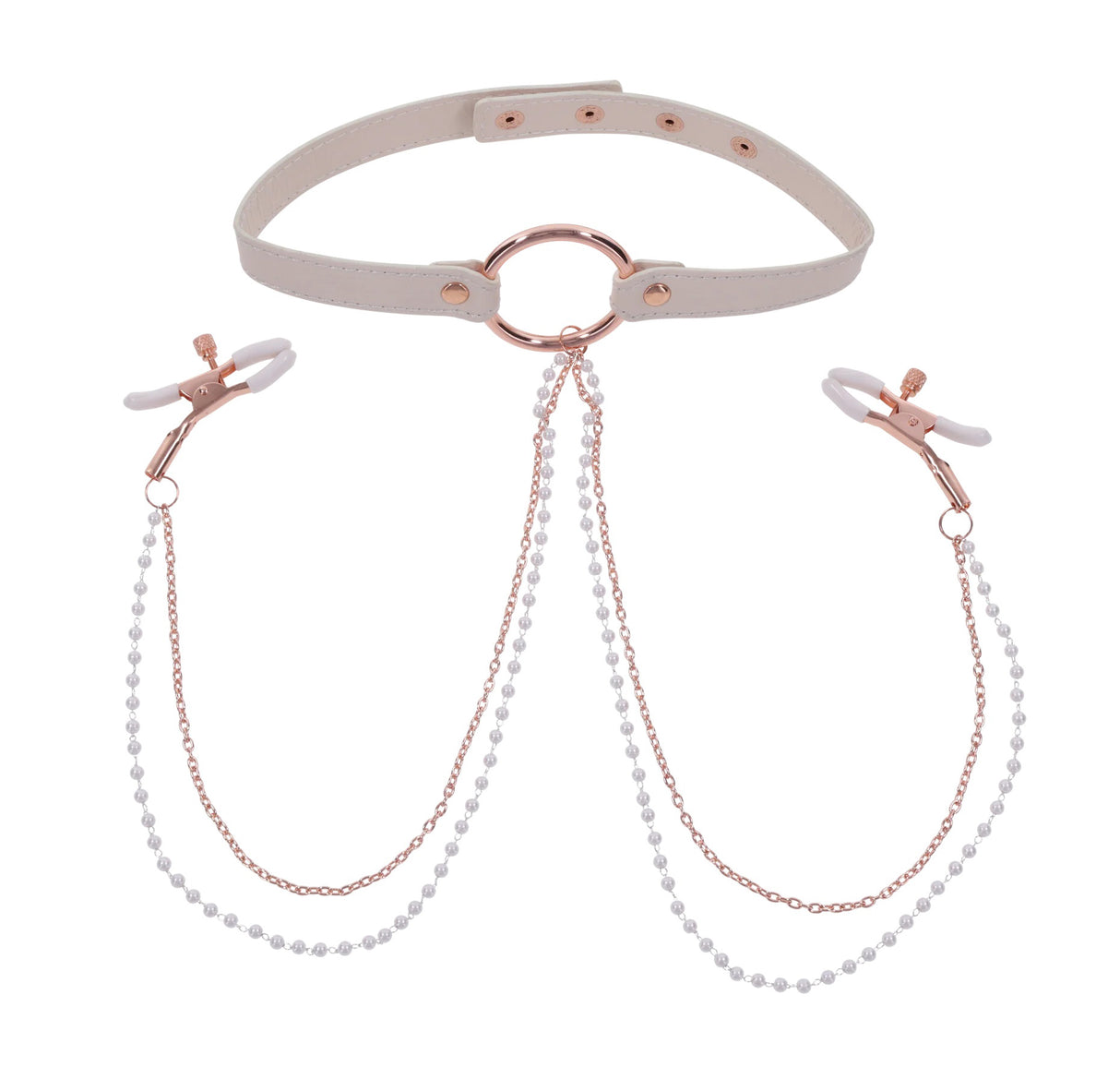 Sportsheets Peaches N Creame Collar with Nipple Clamps, Pink - SS09963