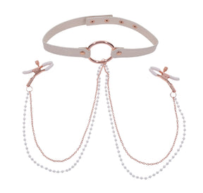 Sportsheets Peaches N Creame Collar with Nipple Clamps, Pink - SS09963