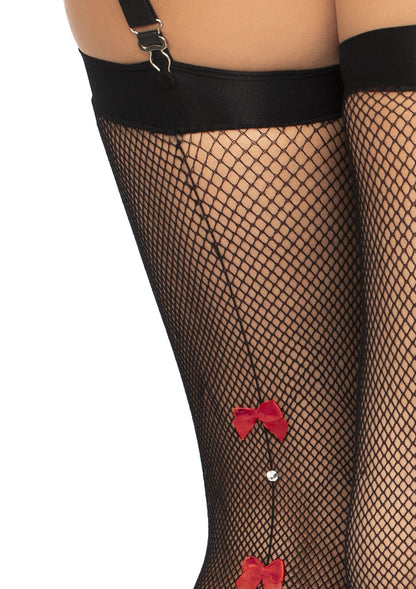 Bow Backseam Fishnet Thigh Highs - Black - One Size by Leg Avenue