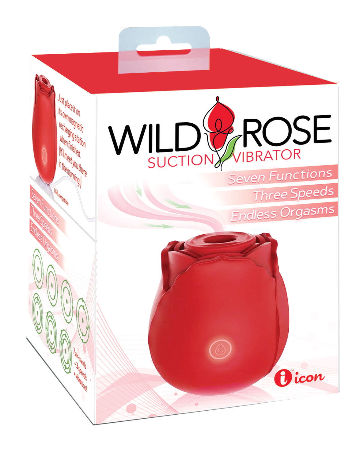 Icon Brands Wild Rose Suction Vibrator - Red - IC1700