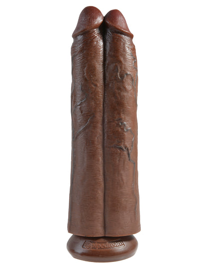 King Cock 11" Two Cocks One Hole - Brown by Pipedream