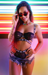 Fantasy Lingerie Not Your Bitch Lace Bra & Cutout Panty Set S/M Black - FL-BAF901-SM