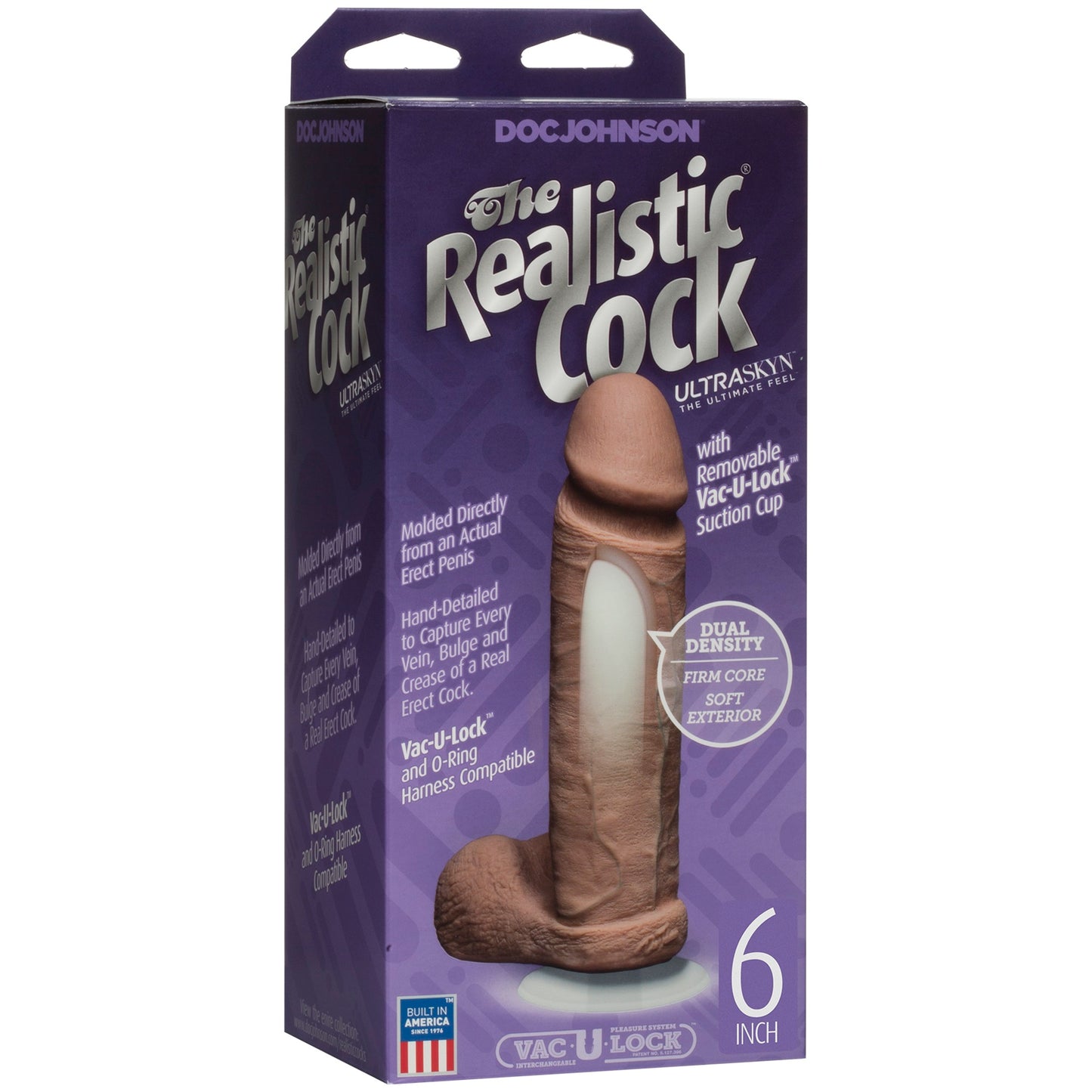 The Realistic Cock Ultraskyn 6 Inch - Brown by Doc Johnson