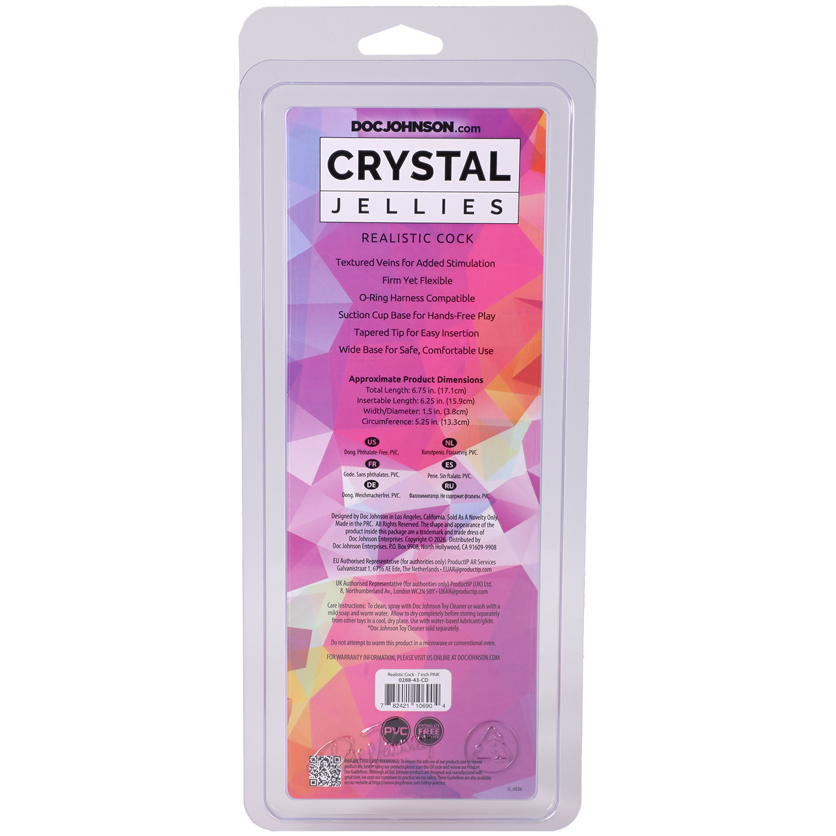 Doc Johnson Crystal Jellies Realistic Dildo — 7 in Pink - DJ0288-43-CD