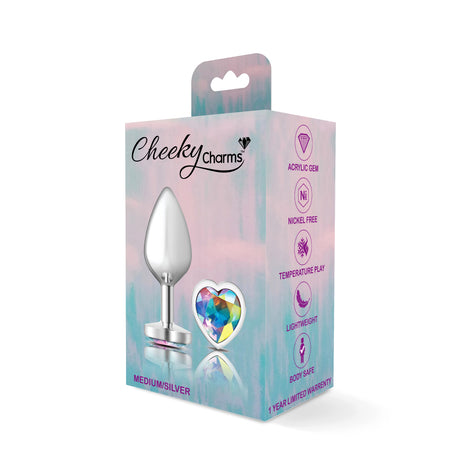 Clear Iridescent Heart Gem Silver Metal Plug - Md