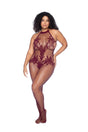 Mapale Vino Noir Floral Fishnet Bodystocking, Size X, Cherry - GE-1116XBGOS