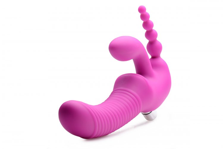 Regal Rider Vibrating Strapless Strap- on Triple G Dildo - Pink by XR Brands