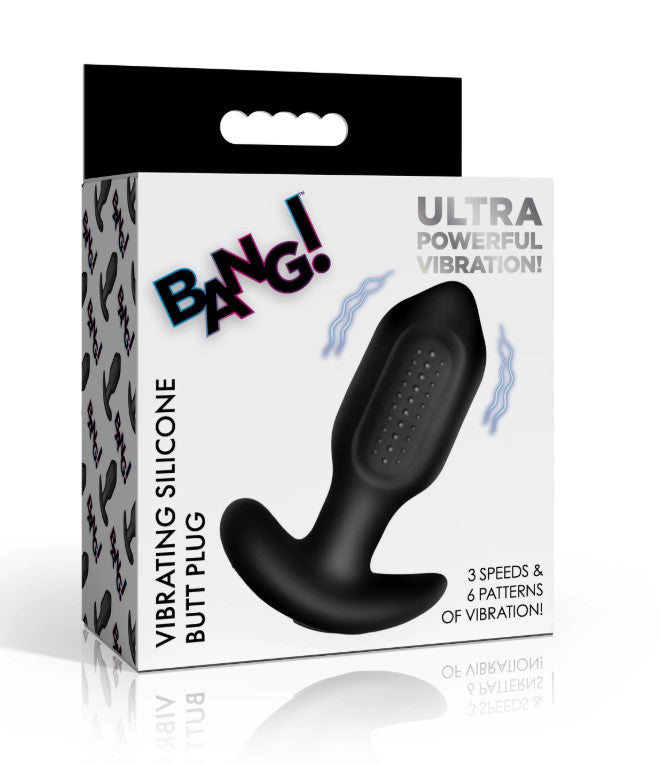 XR Brands Bumpy Vibrating Silicone Butt Plug — Black - BNG-AH886