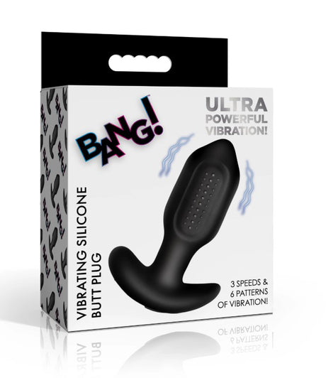 XR Brands Bumpy Vibrating Silicone Butt Plug — Black - BNG-AH886