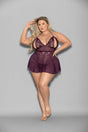 Escante Shorty Lace Slit-Cup Babydoll — Queen Size Plum - ES-2183XPLUMQ