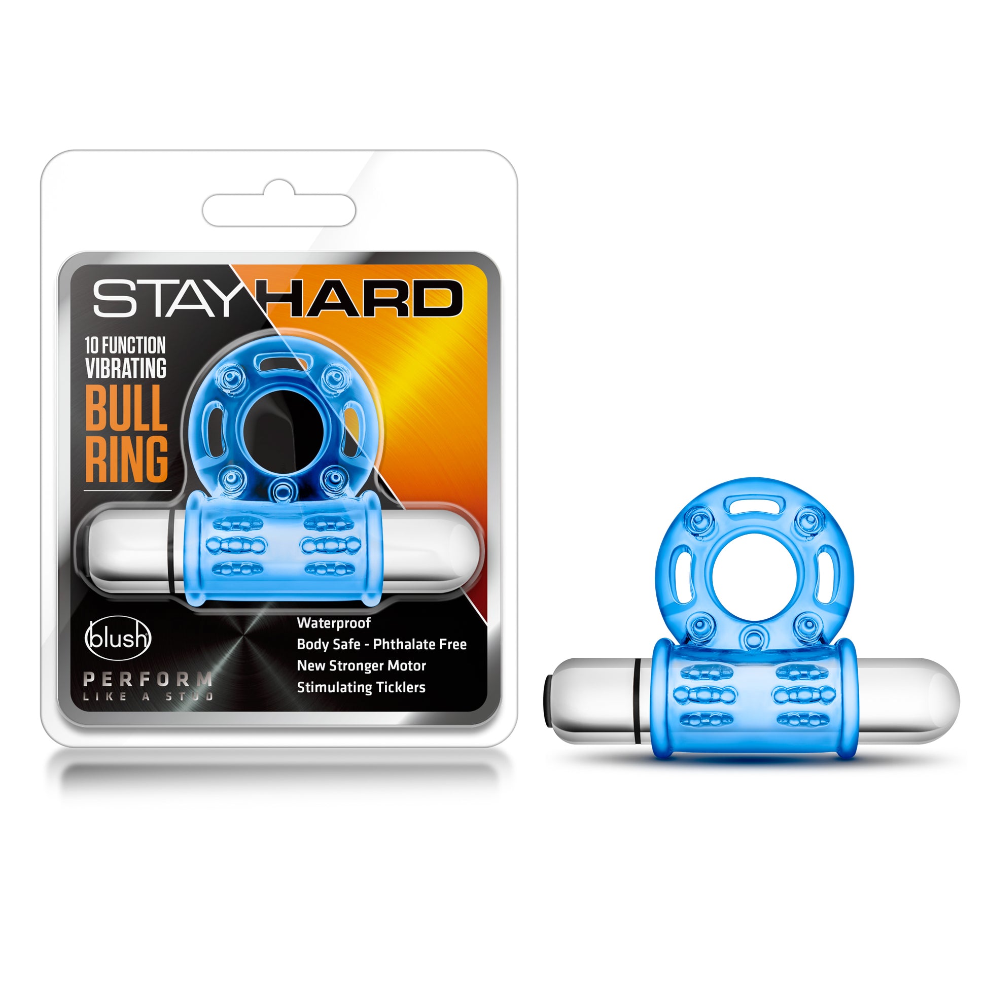 Stay Hard 10 Function Vibrating Bull Ring - Blue by Blush