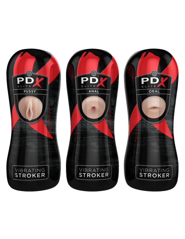 "Pdx Elite Vibrating Pussy Mouth Ass Stroker  Display of 12 PDRD520-99"