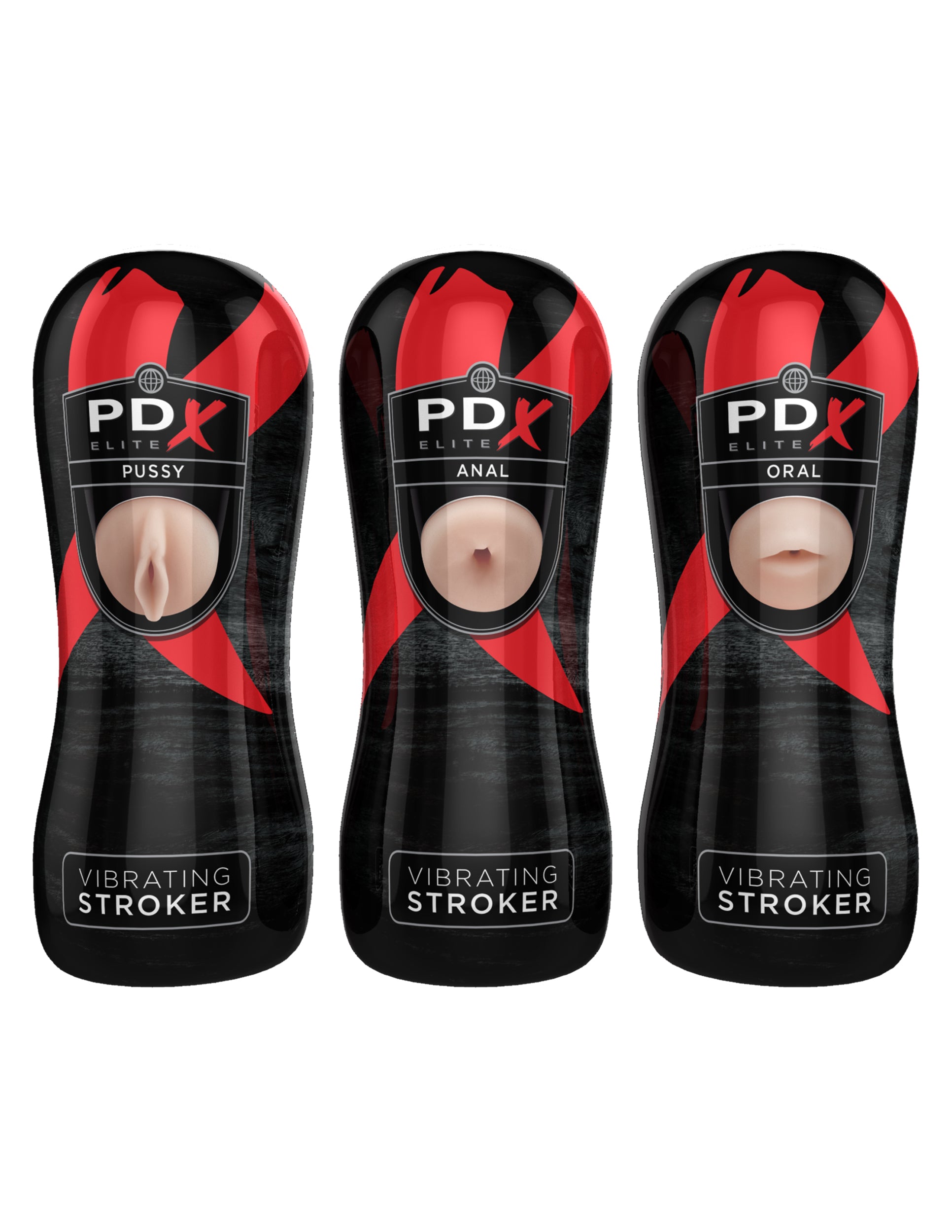 Pdx Elite Vibrating Pussy Mouth Ass Stroker Display of 12 by Pipedream