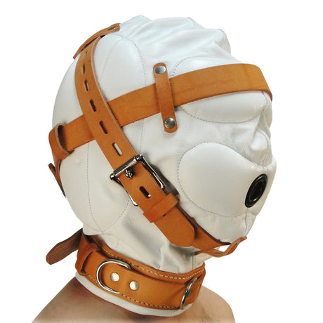 Strict Leather Total Sensory Deprivation Hood — Medium-Large, White/Tan - 811847016013