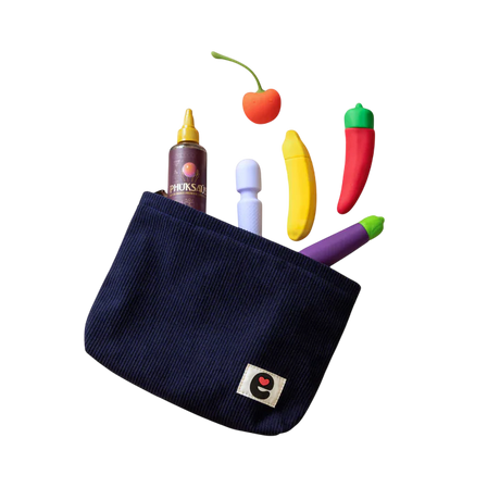 Emojibator Pleasure Pouch — Midnight Blue Corduroy Travel Case (8.25 × 6.9 × 2 in) - EM7150