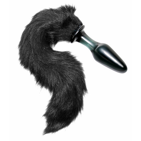 Tailz Midnight Fox Glass Anal Plug with Black Fur Tail, 16in - FR-AE391