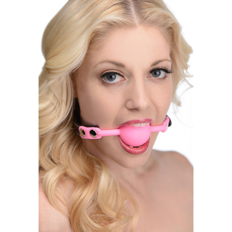 Frisky Glow Gag — Glow-in-the-Dark Silicone Ball Gag, 1.65 in, Pink - 848518021915