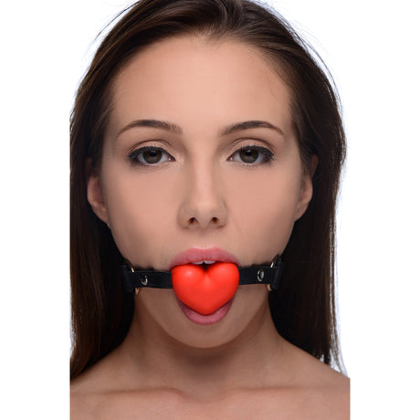 Frisky Heart Beat Silicone Heart-Shaped Mouth Gag, Red - 848518025029