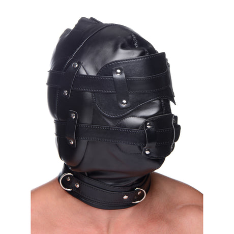 STRICT Bondage Hood with Penis Gag — Black, Adjustable Fit - MS-AF140