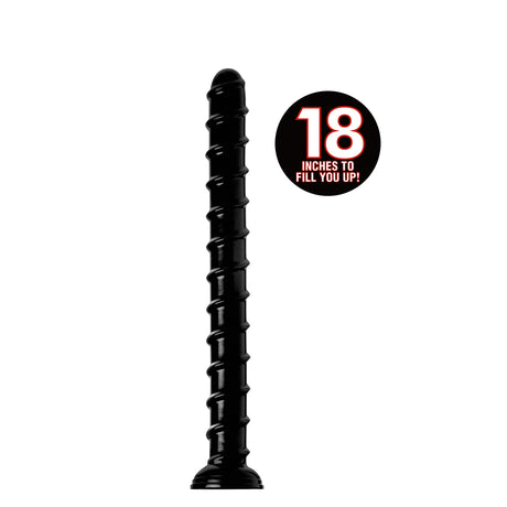 Hosed 18-Inch Swirl Thick Anal Dildo, Black PVC - 848518028952
