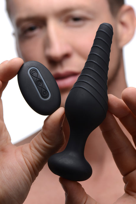 Under Control Silicone Anal Plug with Remote, USB Rechargeable — Black - 848518031556