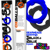 OXBALLS Gearheads 5-Pack Cock Rings — Blue & Black - OX-3203-GCBK
