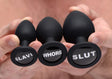 Master Series Dirty Words Anal Plug Set — 3-Pack Black Silicone - 848518032218