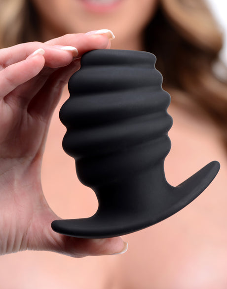 Master Series Hive Ass Tunnel Hollow Ribbed Silicone Anal Plug — Small, Black - 848518032867