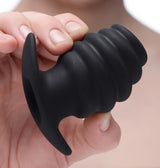 Master Series Hive Ass Tunnel Hollow Ribbed Silicone Anal Plug — Small, Black - 848518032867