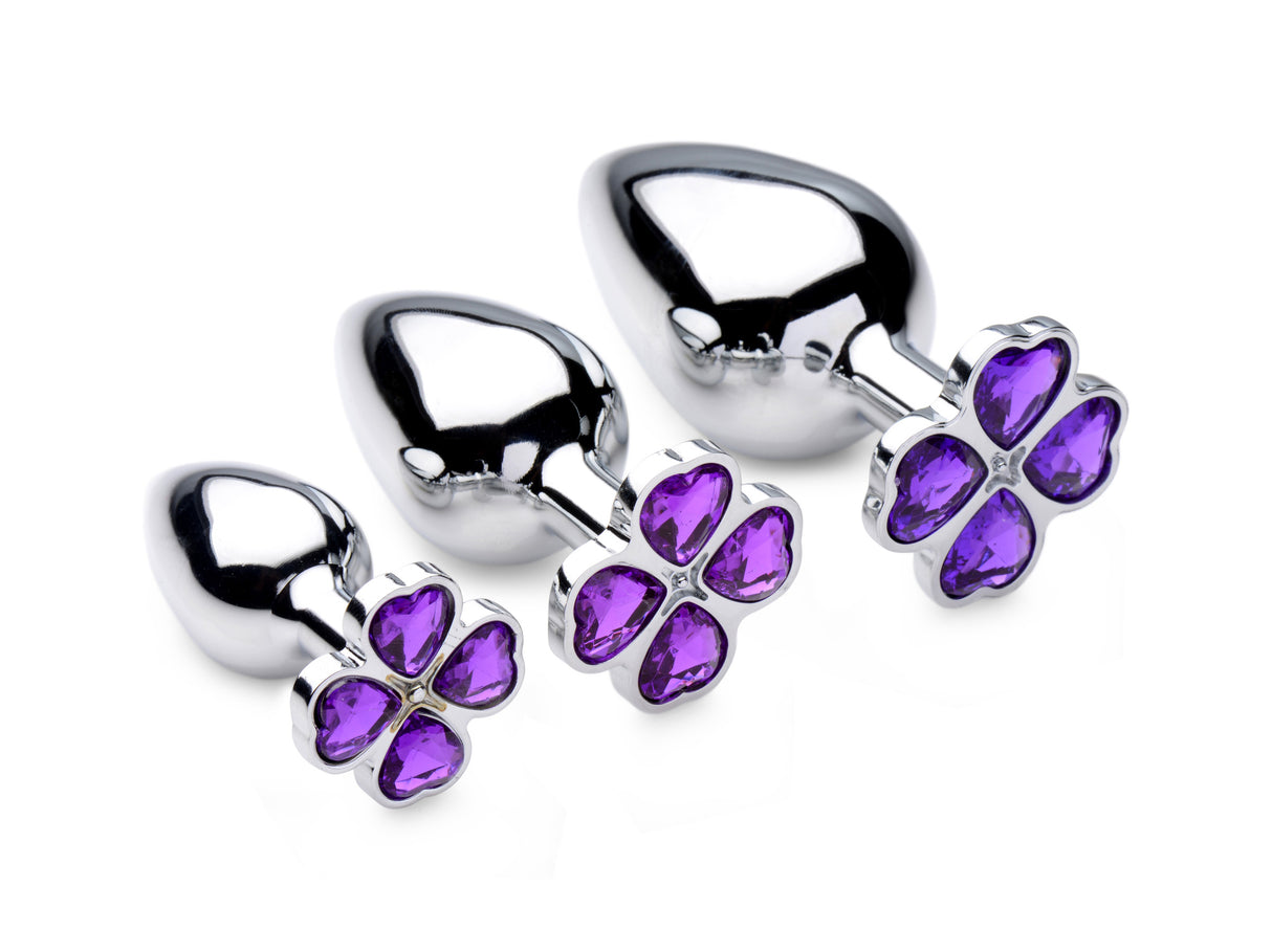 Booty Sparks Flower Hearts Anal Plug Set, 3 Aluminum Plugs (Purple) - BTYS-AG205