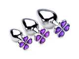 Booty Sparks Flower Hearts Anal Plug Set, 3 Aluminum Plugs (Purple) - BTYS-AG205