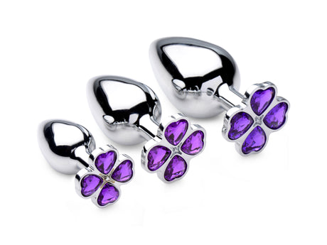 Booty Sparks Flower Hearts Anal Plug Set, 3 Aluminum Plugs (Purple) - BTYS-AG205
