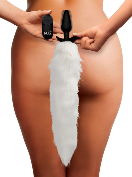 Tailz Vibrating Slender Anal Plug with White Fox Tail - TZ-AG246