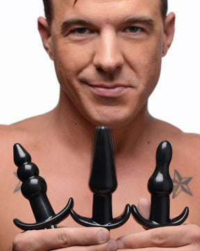 Frisky Thrill Trio Anal Plug Set — 4-Piece, Black - FR-AG293-BLACK