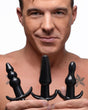 Frisky Thrill Trio Anal Plug Set — 4-Piece, Black - FR-AG293-BLACK