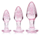Booty Sparks Glitter Gem 3‑Piece Anal Plug Set, Pink Acrylic - BTYS-AG587-PNK