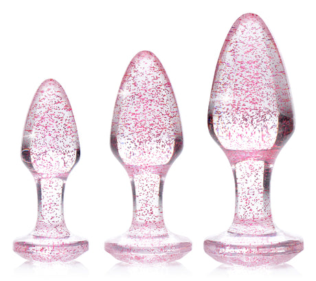 Booty Sparks Glitter Gem 3‑Piece Anal Plug Set, Pink Acrylic - BTYS-AG587-PNK