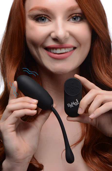 Bang! Remote-Control Silicone Plush Egg Vibrator — Black - BNG-AG590-BLK
