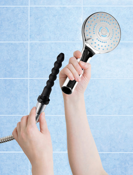 CleanStream Shower Head with Hidden Silicone Enema Nozzle, Silver/Black - 848518041395