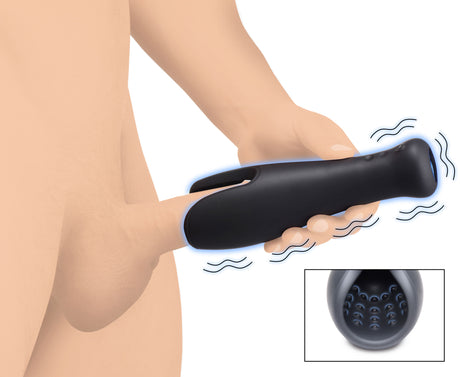 Trinity Men 10X Vibrating Silicone Stroker — Rechargeable 8in Black - 848518044129
