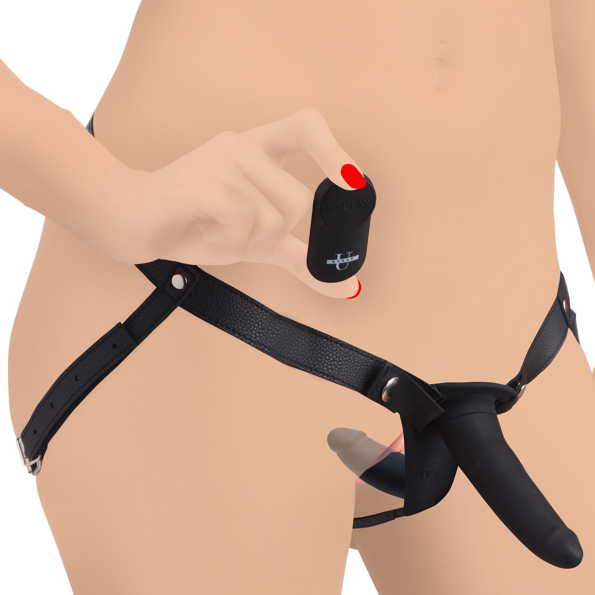28X Power Pegger Beginner Vibrating Double Dildo with Harness and Remote by Strap U