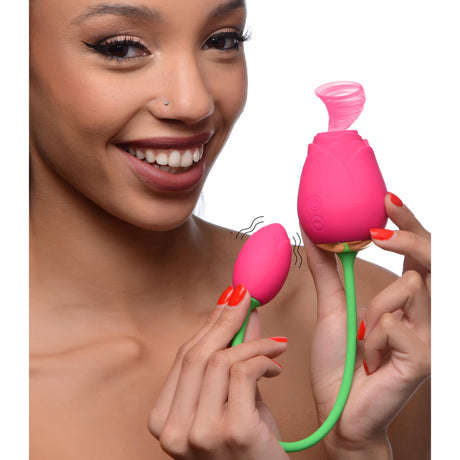 Bloomgasm Rose Duet Sucking & Vibrating Rose Set, Pink/Green - INM-AG791