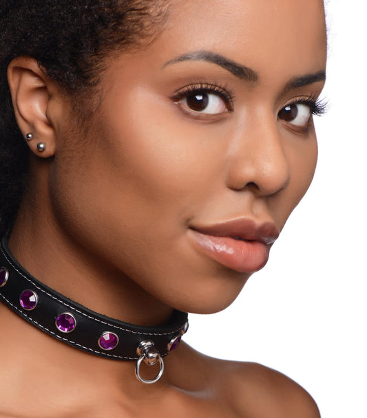 Royal Vixen Leather Choker with Rhinestones - by Master Series