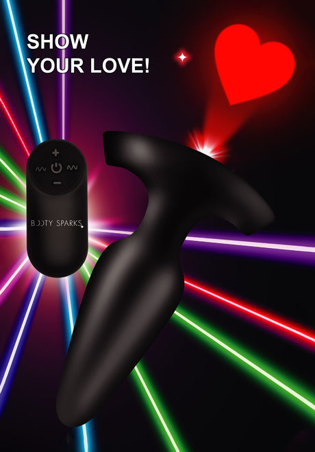 Booty Sparks Laser Heart Silicone Anal Plug with Remote — Small - 848518045249