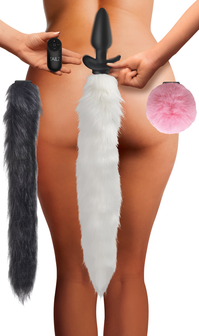 Tailz Vibrating Silicone Anal Plug with 3 Interchangeable Tails - 848518045331