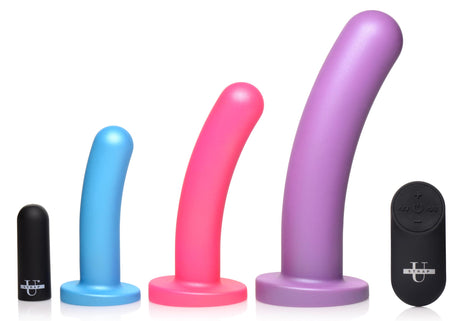 Strap U Triple Peg 3-Piece Silicone Dildo Set with Vibrating Bullet & Remote - SU-AG856